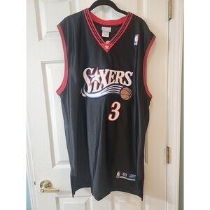 Reebok Allen Iverson #3 Jersey Philadelphia 76ers Mens Size 48 Black Vintage NBA